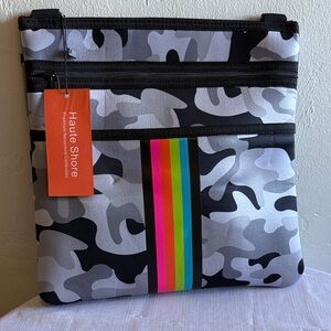 HAUTE SHORE Camouflage Messenger Bag with Rainbow Stripe